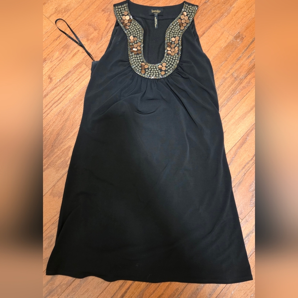 Laundry By Shelli Segal Black Dress with Beaded Neckline